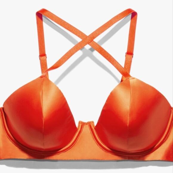Savage X Fenty Sharp Satin Bra Spicy‎ Orange Size 38C - Picture 1 of 12